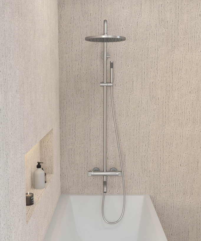 Colonne bain douche thermostatique nickel brossé  avec sécurité anti-brûlures - Corbeau