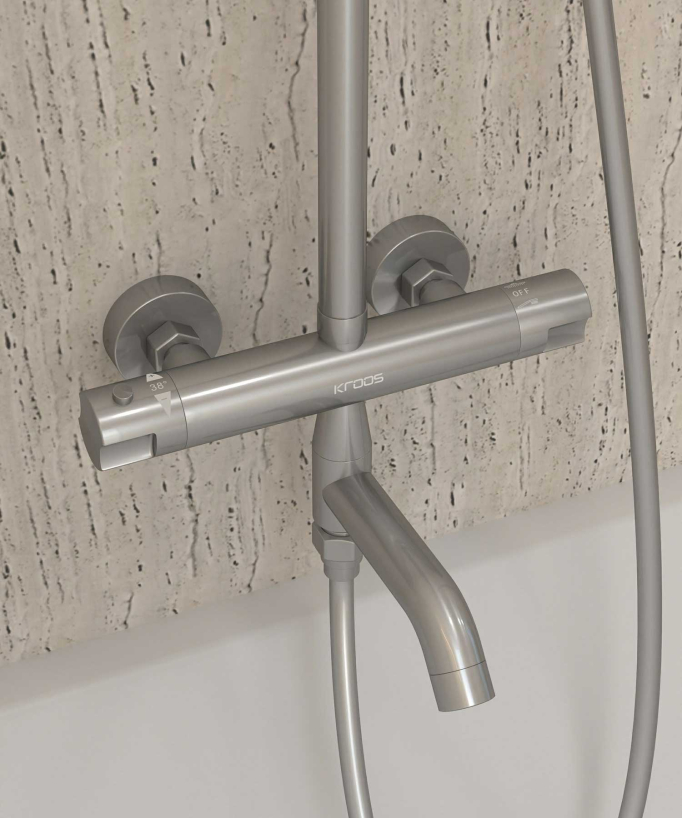 Colonne bain douche thermostatique nickel brossé  avec sécurité anti-brûlures - Corbeau