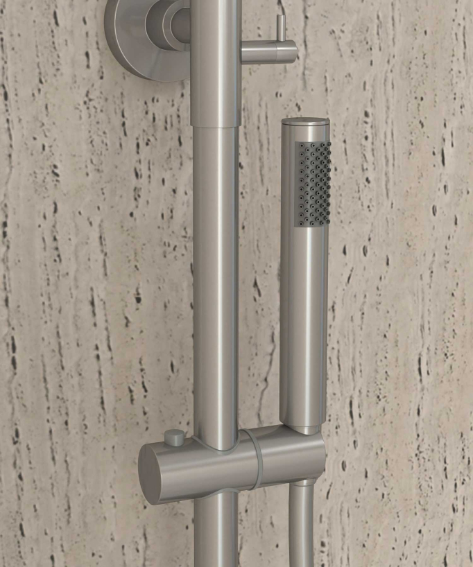 Colonne bain douche thermostatique nickel brossé  avec sécurité anti-brûlures - Corbeau