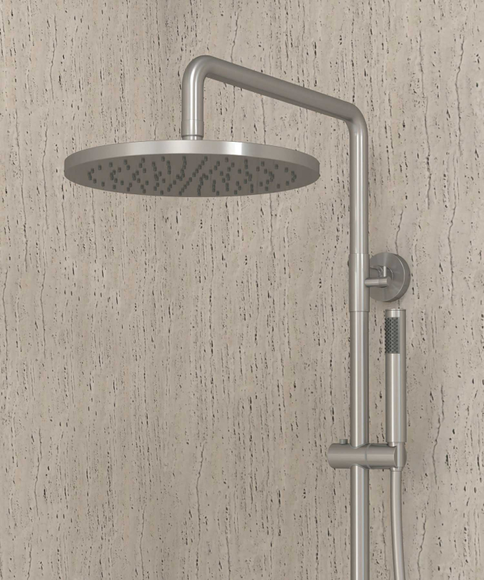 Colonne bain douche thermostatique nickel brossé  avec sécurité anti-brûlures - Corbeau