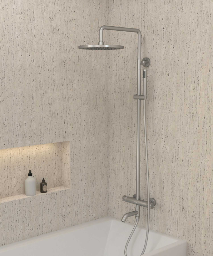 Colonne bain douche thermostatique nickel brossé  avec sécurité anti-brûlures - Corbeau