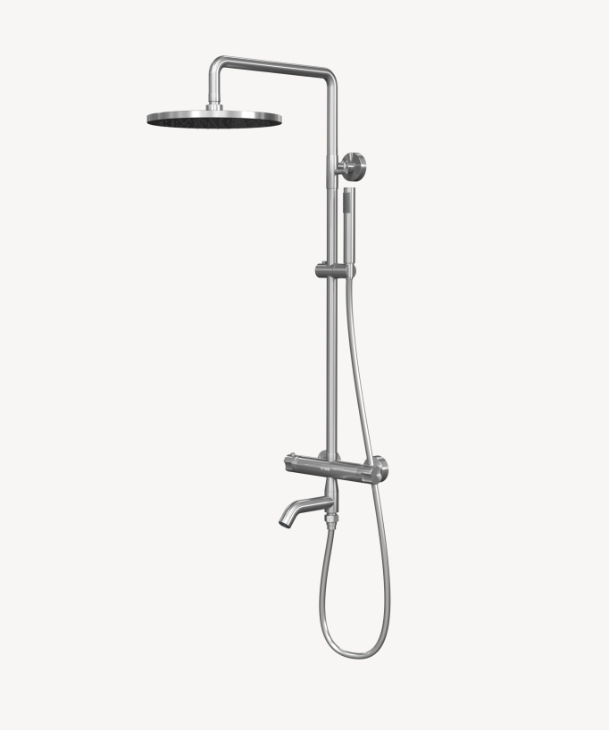 Colonne bain douche thermostatique nickel brossé avec sécurité anti-brûlures - Corbeau - Colonne de douche - 1