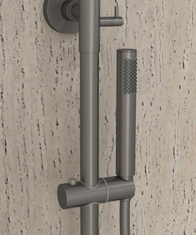 Colonne bain douche thermostatique gun métal avec sécurité anti-brûlures - Corbeau