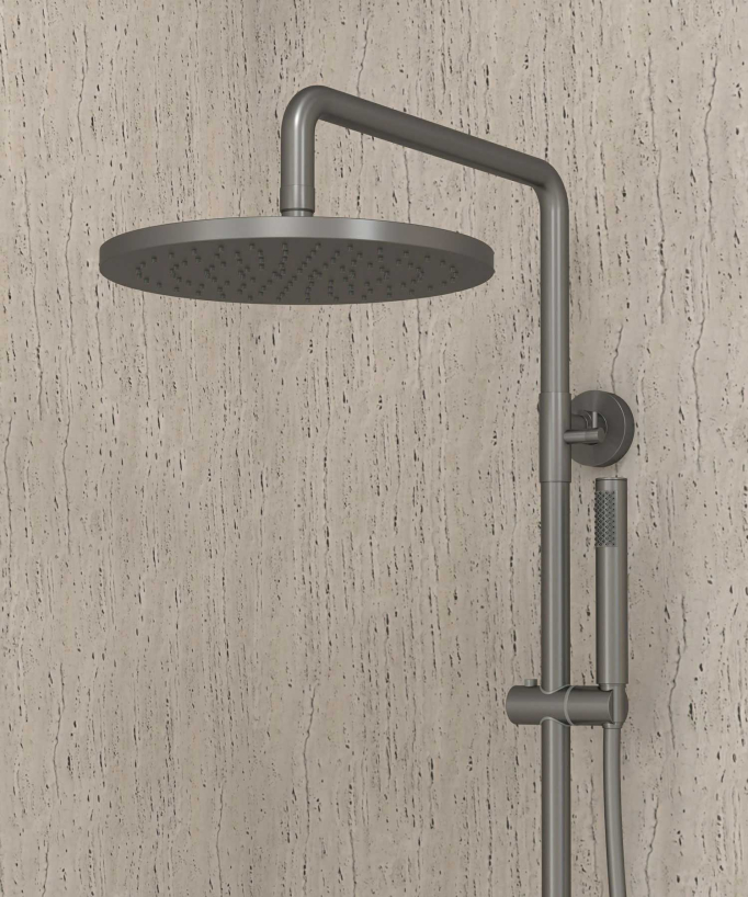 Colonne bain douche thermostatique gun métal avec sécurité anti-brûlures - Corbeau