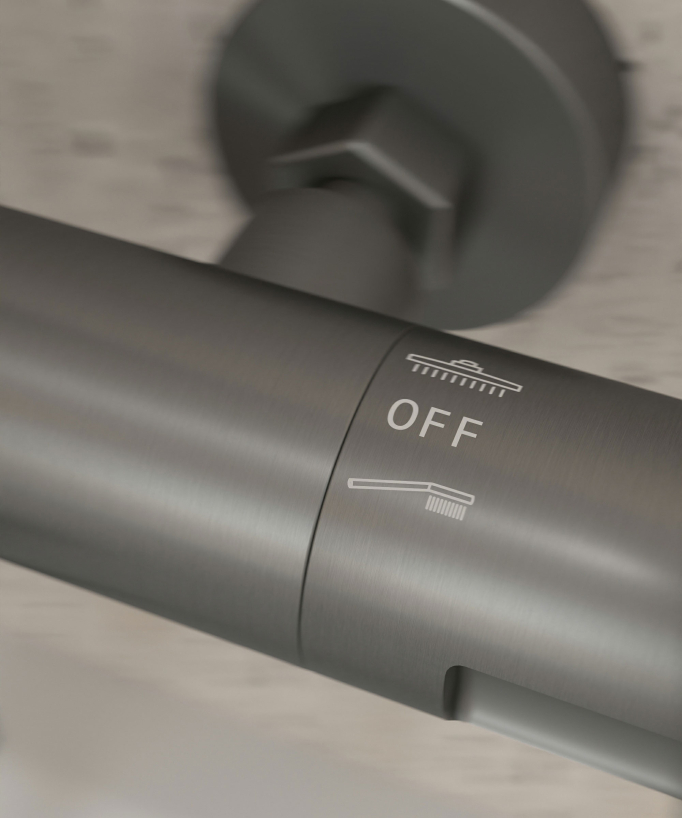 Colonne bain douche thermostatique gun métal avec sécurité anti-brûlures - Corbeau