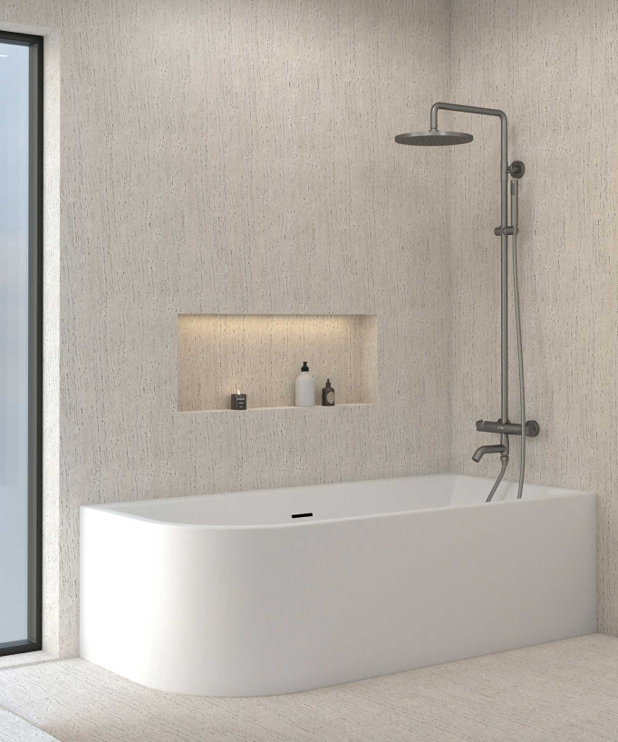 Colonne bain douche thermostatique gun métal avec sécurité anti-brûlures - Corbeau