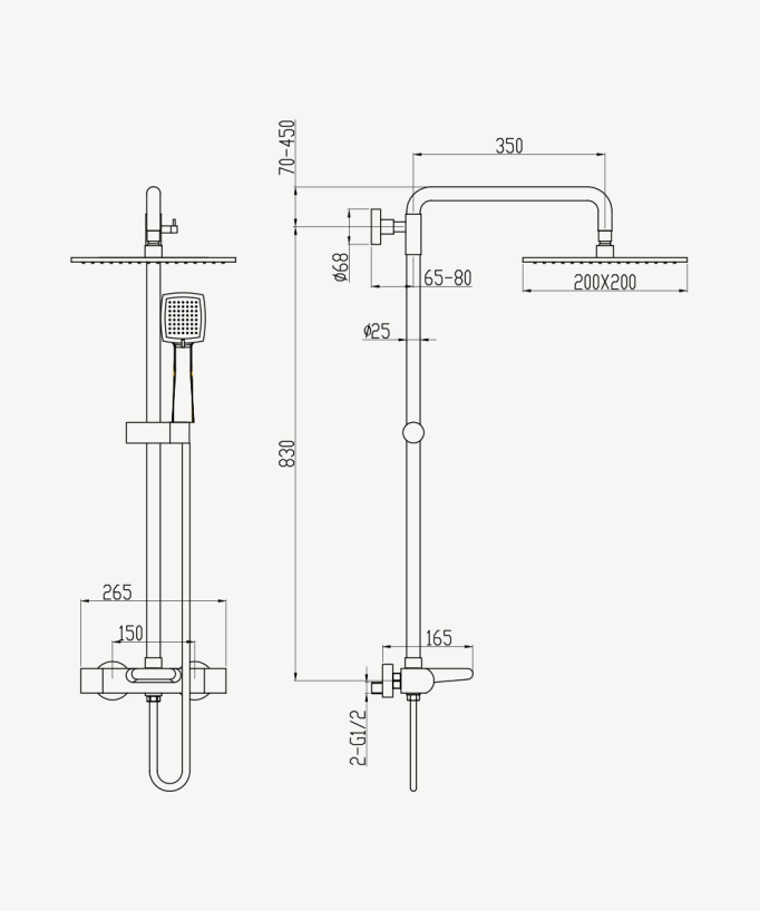 Colonne bain douche cascade doré brossé avec mitigeur thermostatique - Grosa