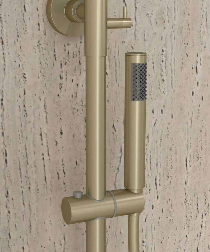 Colonne bain douche thermostatique doré brossé avec sécurité anti-brûlures - Corbeau