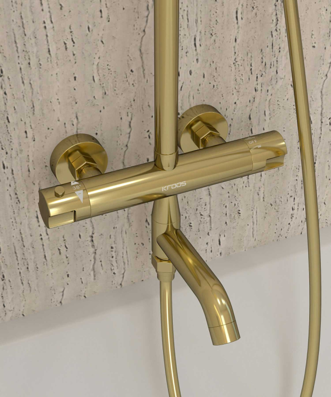 Colonne bain douche thermostatique doré avec sécurité anti-brûlures - Corbeau
