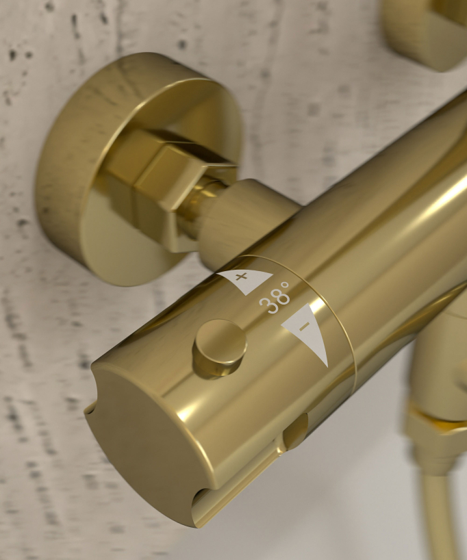 Colonne bain douche thermostatique doré avec sécurité anti-brûlures - Corbeau