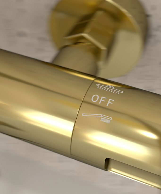 Colonne bain douche thermostatique doré avec sécurité anti-brûlures - Corbeau