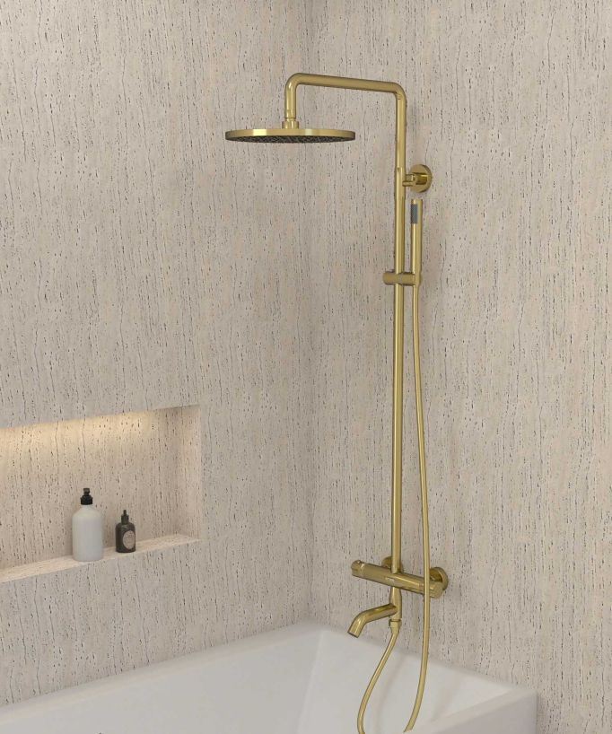 Colonne bain douche thermostatique doré avec sécurité anti-brûlures - Corbeau