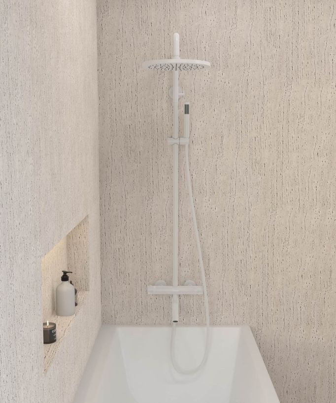 Colonne bain douche thermostatique blanc avec sécurité anti-brûlures - Corbeau