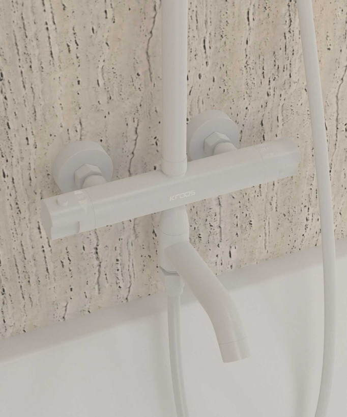 Colonne bain douche thermostatique blanc avec sécurité anti-brûlures - Corbeau
