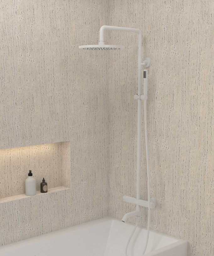 Colonne bain douche thermostatique blanc avec sécurité anti-brûlures - Corbeau