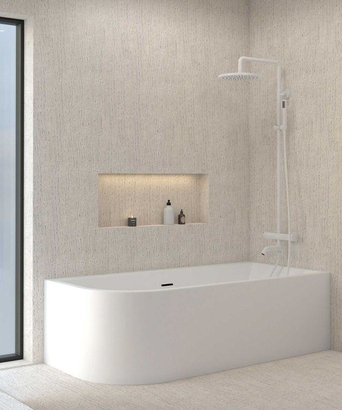 Colonne bain douche thermostatique blanc avec sécurité anti-brûlures - Corbeau