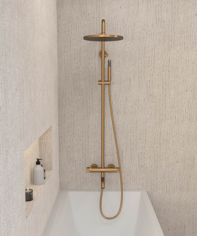 Colonne bain douche thermostatique or rose avec sécurité anti-brûlures - Corbeau