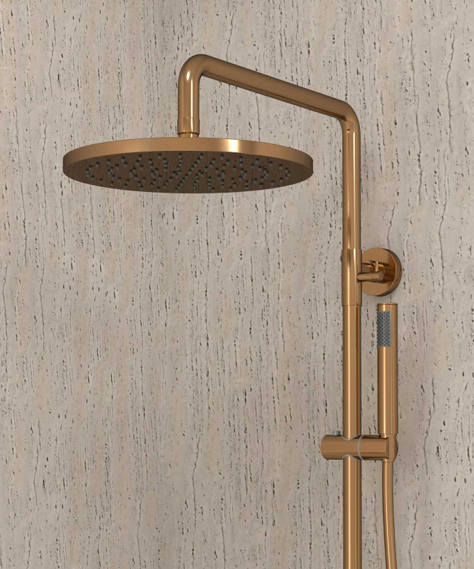 Colonne bain douche thermostatique or rose avec sécurité anti-brûlures - Corbeau