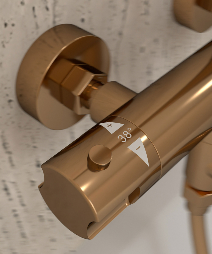 Colonne bain douche thermostatique or rose avec sécurité anti-brûlures - Corbeau