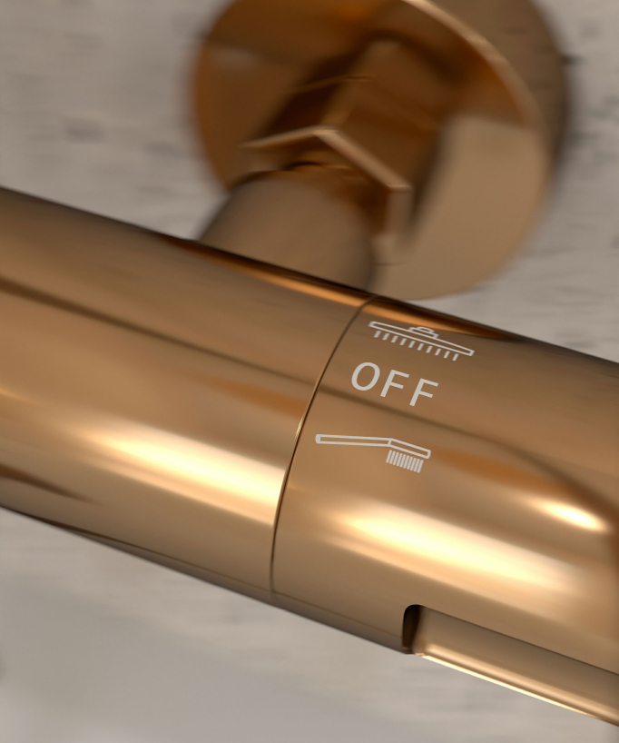 Colonne bain douche thermostatique or rose avec sécurité anti-brûlures - Corbeau