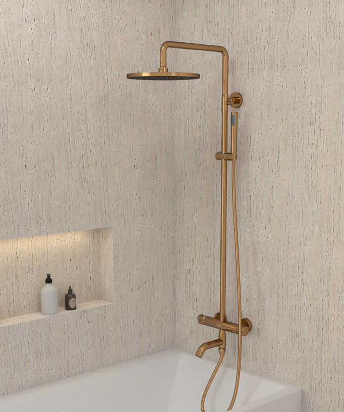 Colonne bain douche thermostatique or rose avec sécurité anti-brûlures - Corbeau
