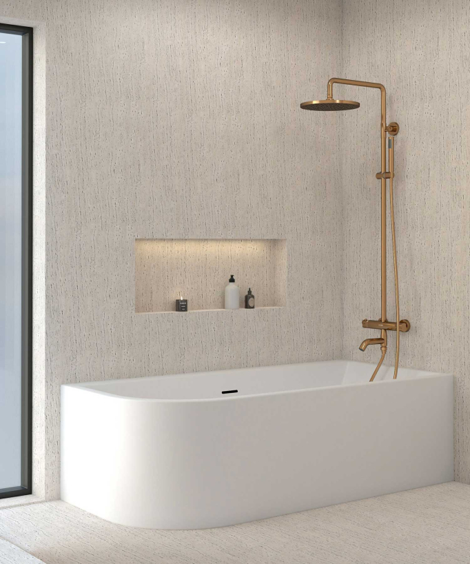 Colonne bain douche thermostatique or rose avec sécurité anti-brûlures - Corbeau