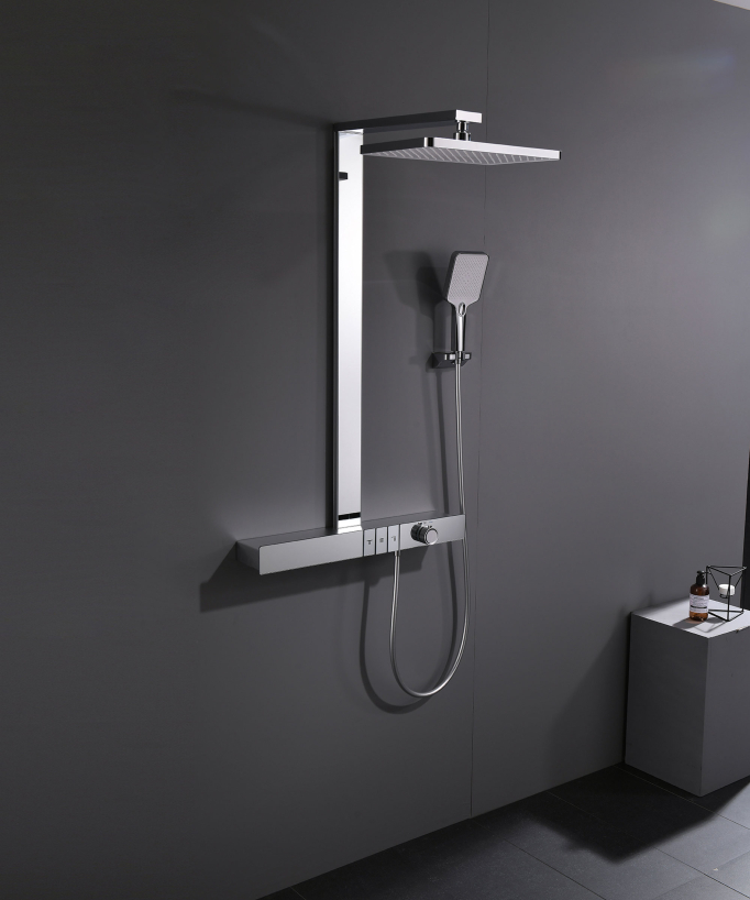 Colonne de douche thermostatique avec tablette - Chromé
