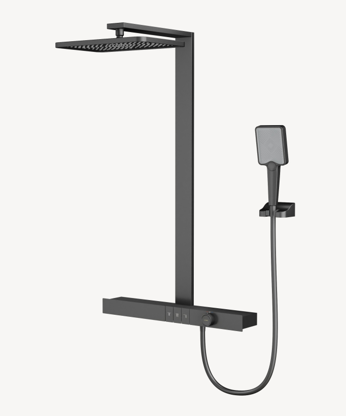 Colonne de douche thermostatique avec tablette - Gun métal - Colonne de douche - 1