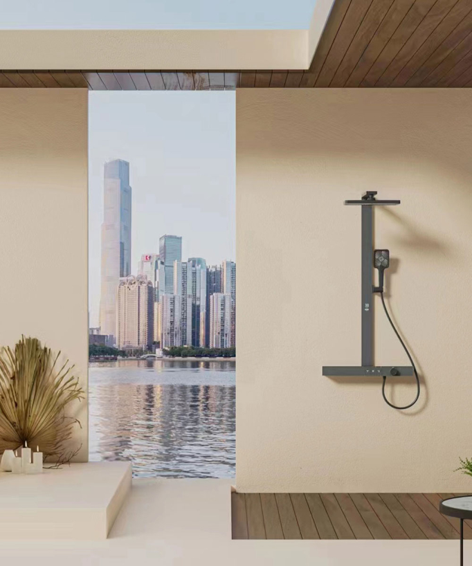 Colonne de douche thermostatique avec tablette - Gun métal