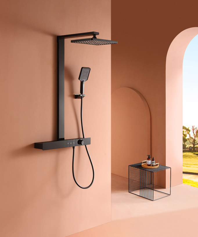 Colonne de douche thermostatique avec tablette - Noir