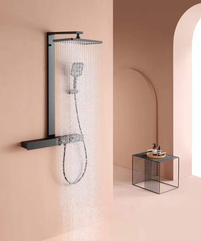 Colonne de douche thermostatique avec tablette - Noir