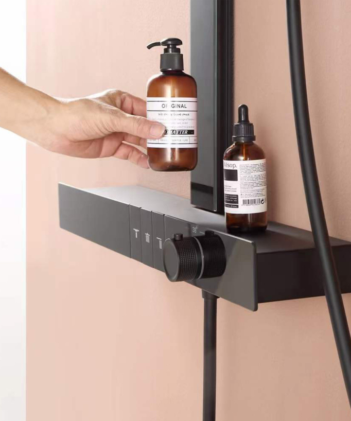 Colonne de douche thermostatique avec tablette - Noir