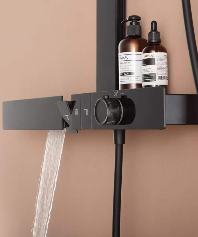 Colonne de douche thermostatique avec tablette - Noir