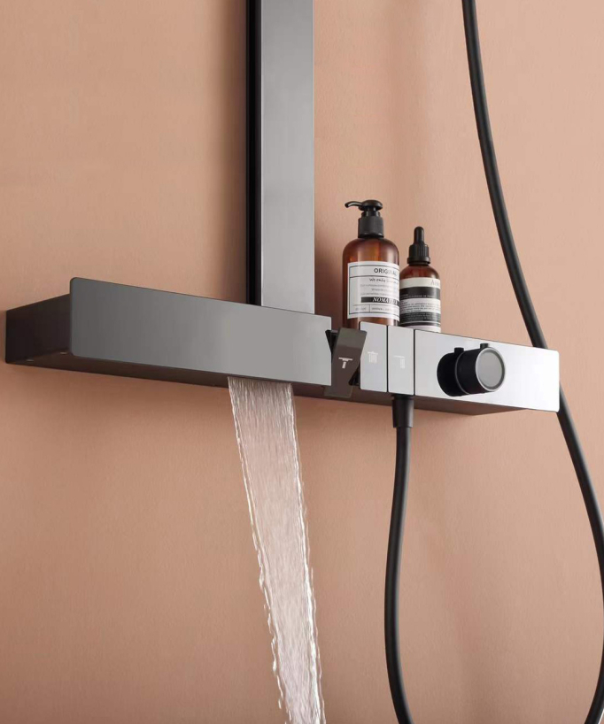 Colonne de douche thermostatique avec tablette - Noir