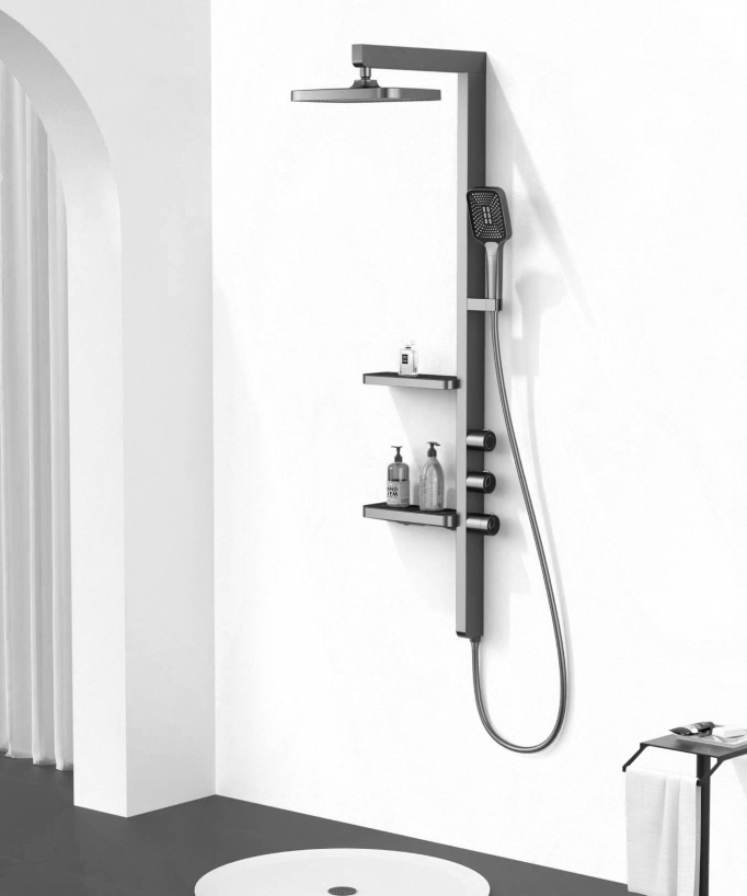 Colonne de douche design avec tablettes - Gun métal