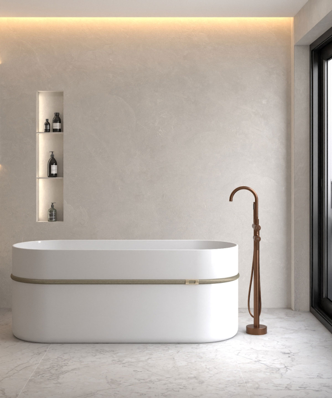Robinet mitigeur bain-douche sur pied Or rose brossé - Corbeau