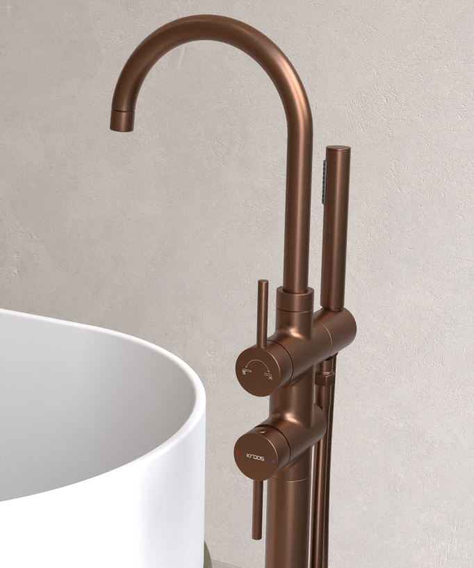 Robinet mitigeur bain-douche sur pied Or rose brossé - Corbeau