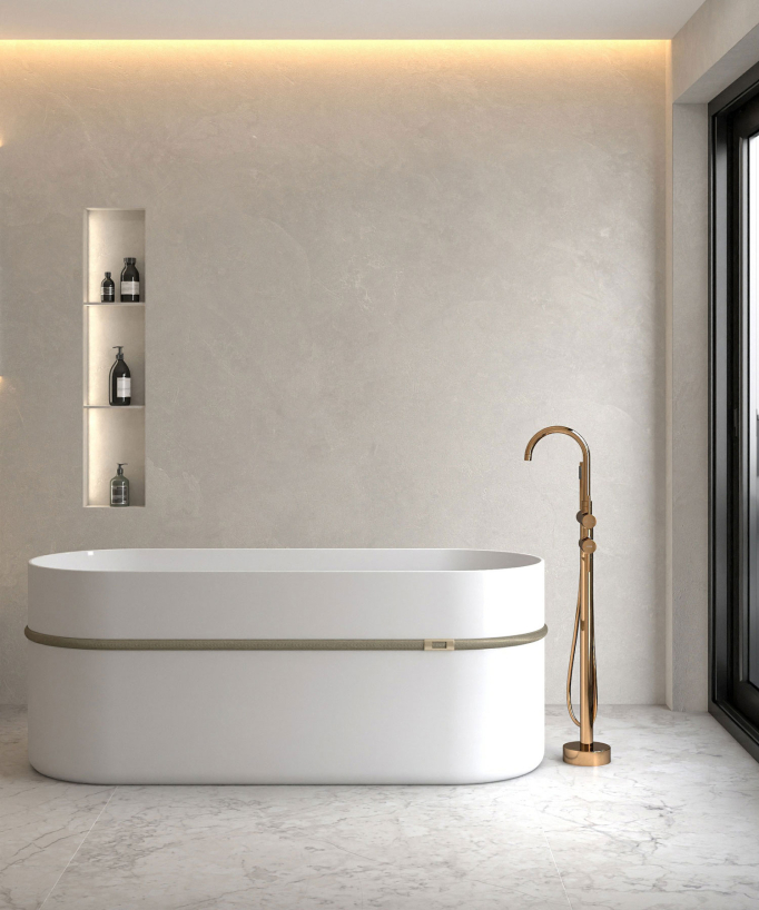 Robinet mitigeur bain-douche sur pied Or Rose - Corbeau