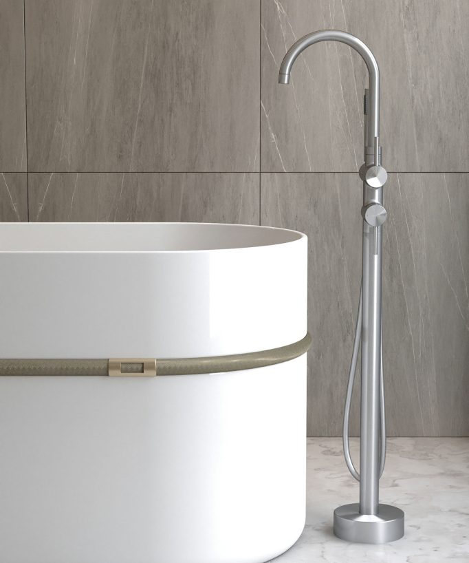 Robinet mitigeur bain-douche sur pied Nickel brossé - Corbeau