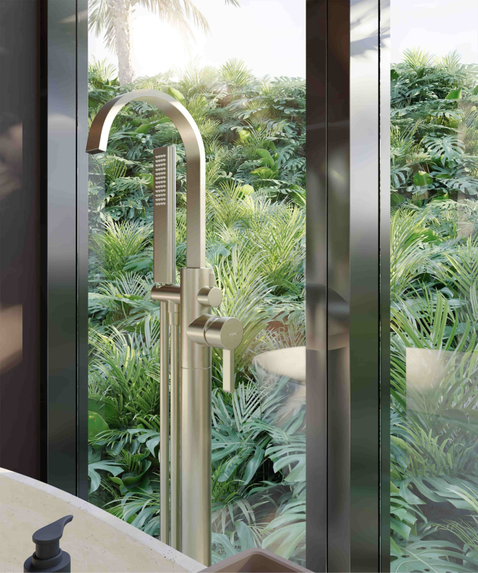 Robinet mitigeur de bain & douche au sol Doré brossé - Fiumina