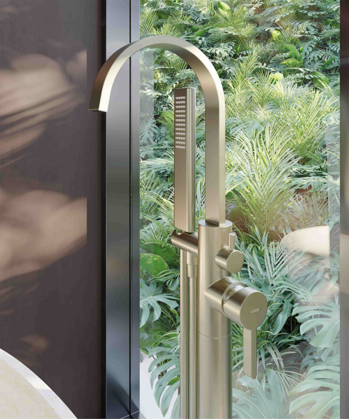 Robinet mitigeur de bain & douche au sol Doré brossé - Fiumina