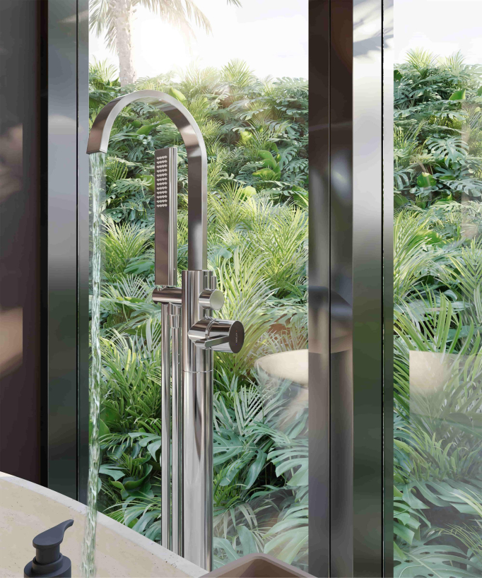 Robinet mitigeur de bain & douche au sol Chromé - Fiumina