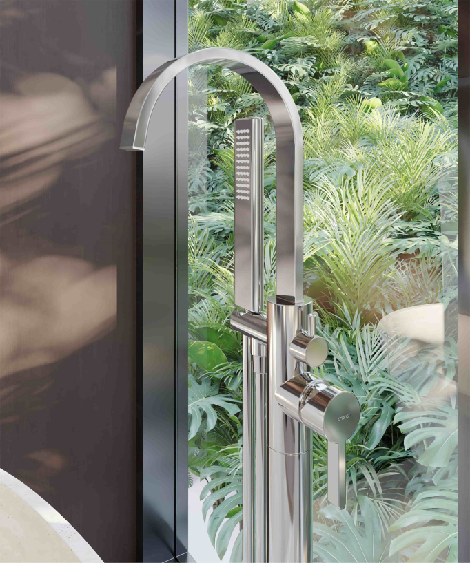 Robinet mitigeur de bain & douche au sol Chromé - Fiumina