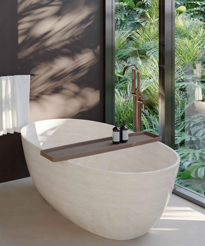 Robinet mitigeur de bain & douche au sol Or rose brossé - Fiumina