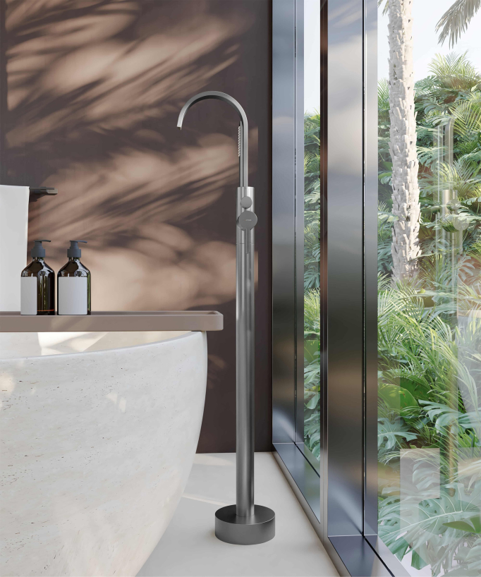 Robinet mitigeur de bain & douche au sol Gun métal - Fiumina