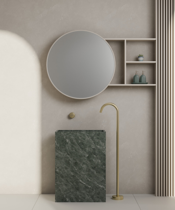 Mitigeur de lavabo monocolonne sans réglage de débit Doré brossé - Leros
