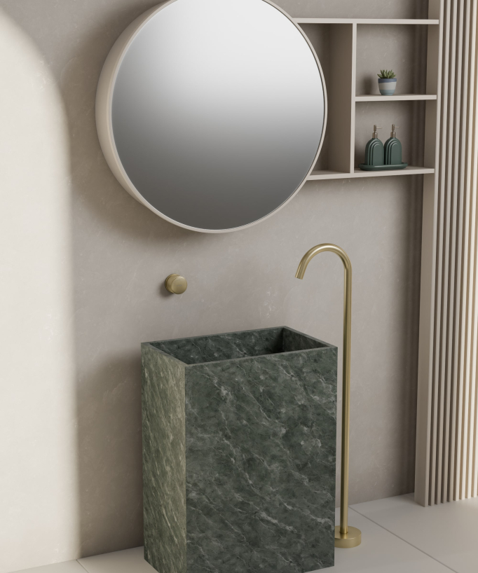 Mitigeur de lavabo monocolonne sans réglage de débit Doré brossé - Leros