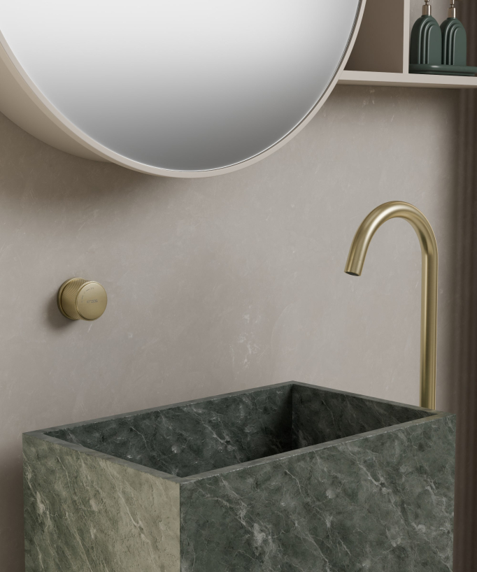 Mitigeur de lavabo monocolonne sans réglage de débit Doré brossé - Leros
