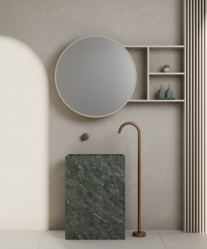 Mitigeur de lavabo monocolonne sans réglage de débit Or rose brossé - Leros