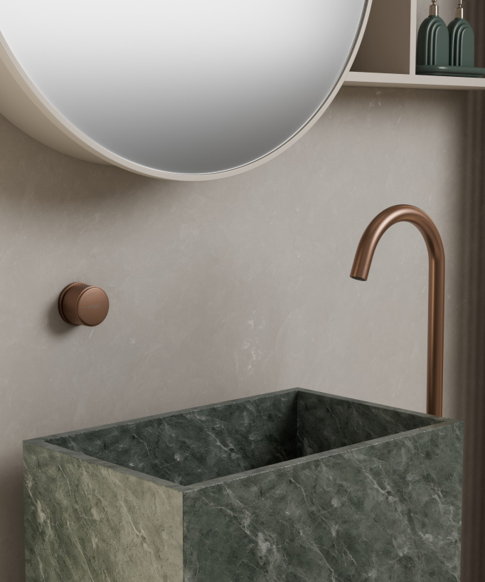 Mitigeur de lavabo monocolonne sans réglage de débit Or rose brossé - Leros
